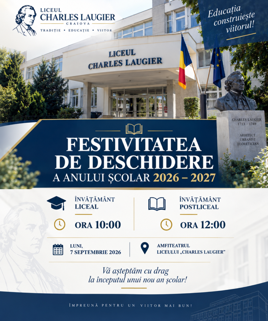 Festivitatea de deschidere a anului școlar 2026–2027 la Liceul Charles Laugier din Craiova